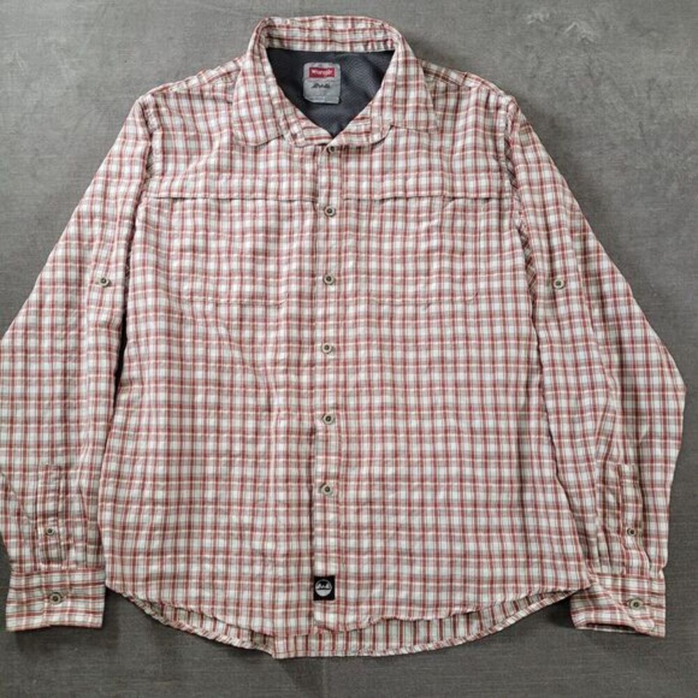 Wrangler Outdoor Vented Long Sleeve Red Plaid Button Up Shirt‎ Mens Size XL